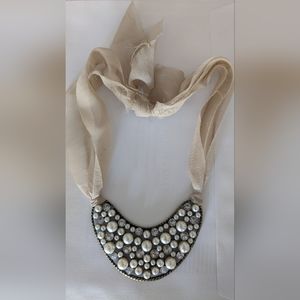 ISO Anthropologie pearl jewel bib necklace silk tie